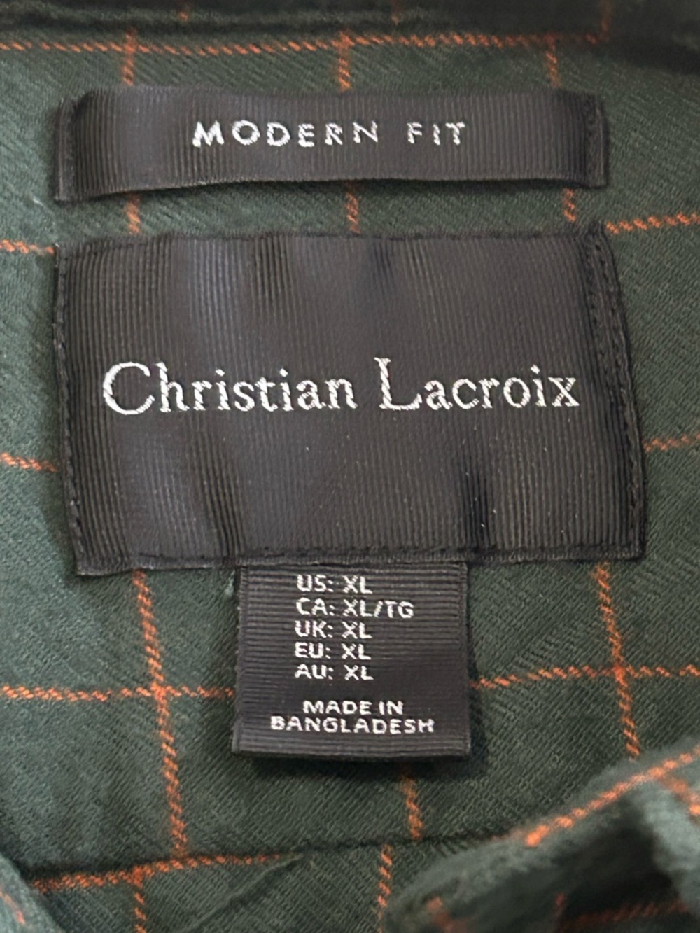 Christian Lacroix Shirt Mens XL Modern Fit Button Down Green Check Long Sleeve - Picture 4 of 7